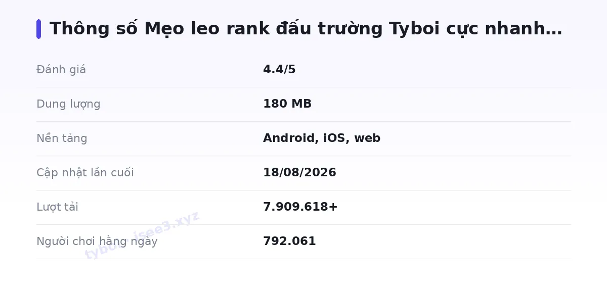 Bảng thông số tyboi